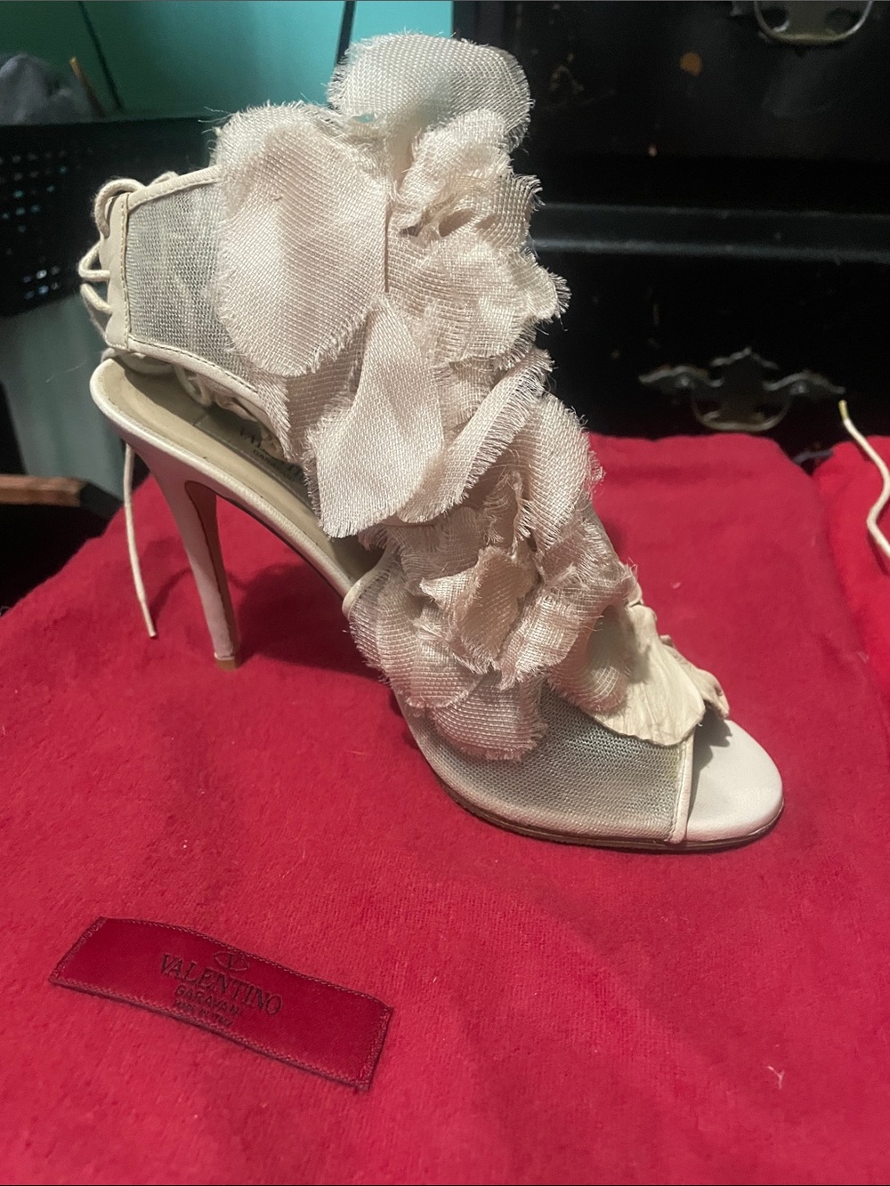 Valentino Cream Ruffle Stiletto Sandals